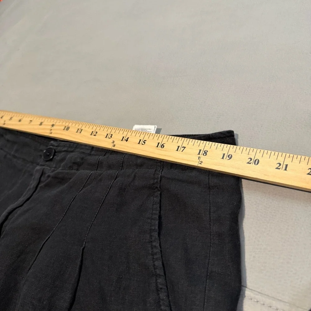 Banana Republic Women Black Linen Wide Pleat Trouser Pant Lagenlook Flow-16-6953